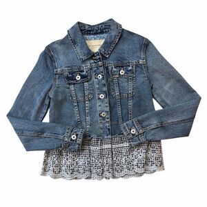 Pilcro and the Letterpress Gingham Eyelet Peplum Hem Denim Jacket